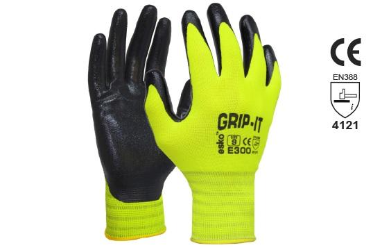 GRIP-IT' Black nitrile palm coating with Hi-vis nylon liner, Size 8 - Esko