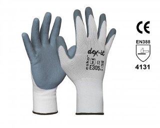 DEX-IT Grey Nitrile Foam palm coated with white nylon liner, Size 9 - Esko