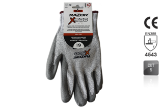 RAZOR X500 PU coated Cut Resistant Level 5 HPPE Fibre Liner Header Card, Size 9 - Esko