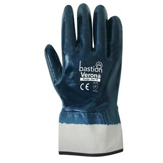 Verona Nitrile Fully Dipped Jersey Cotton Gloves with Safety Cuff X-Large Pack 12 Pairs - Bastion