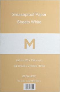 Greaseproof Paper Sheets Large - White, 480mm x 750mm, 40gsm Carton 1000  - Matthews
